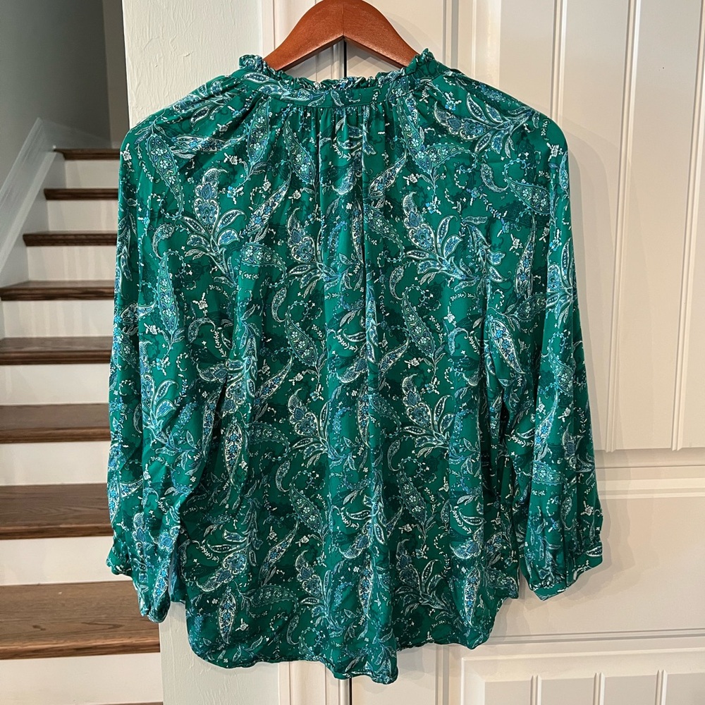 J. Jill Green Teal Paisley Button Front Boho Peasant Blouse Top Size Small - Picture 7 of 9